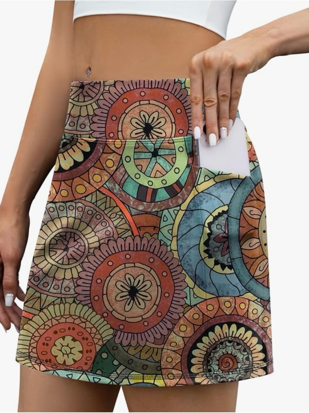 High-Rise Multicolor Mandala Print Mini Skirt